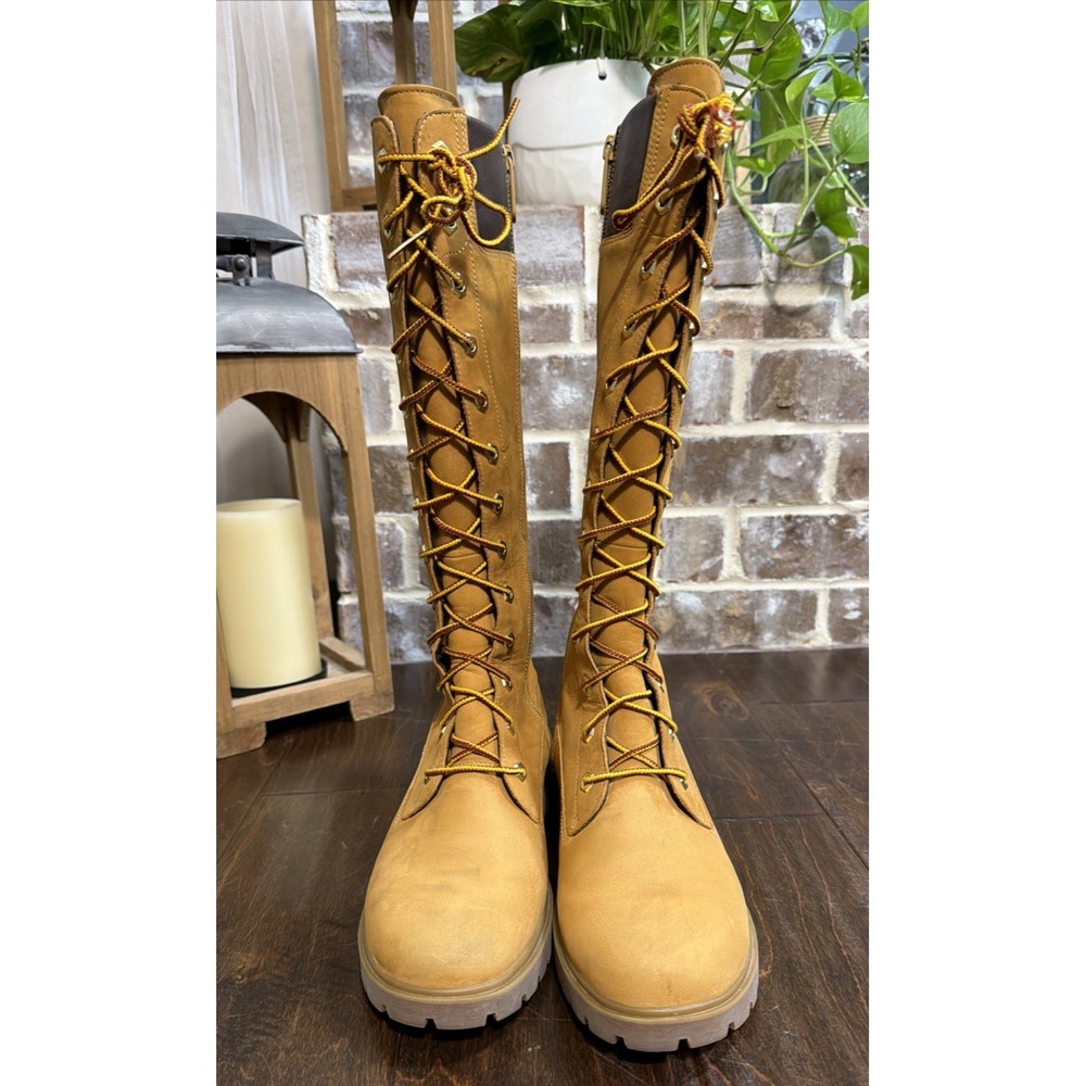 Timberland Women's Tall Lace Up Boots Wheat Tan Leather Size 8.5